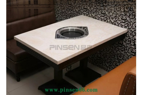 大理石四人六人長(zhǎng)方形燒烤烤肉桌