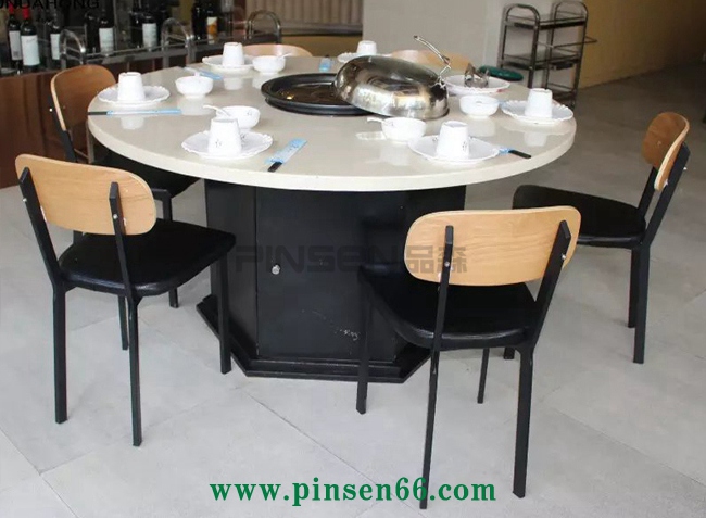 大理石火鍋桌椅 大理石海鮮蒸汽火鍋圓桌椅子組合