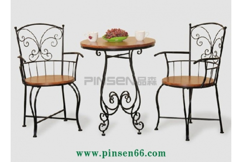創(chuàng)意鐵藝實(shí)木組合咖啡廳室內(nèi)客廳庭院戶外休閑茶幾圓桌陽臺(tái)餐桌椅
