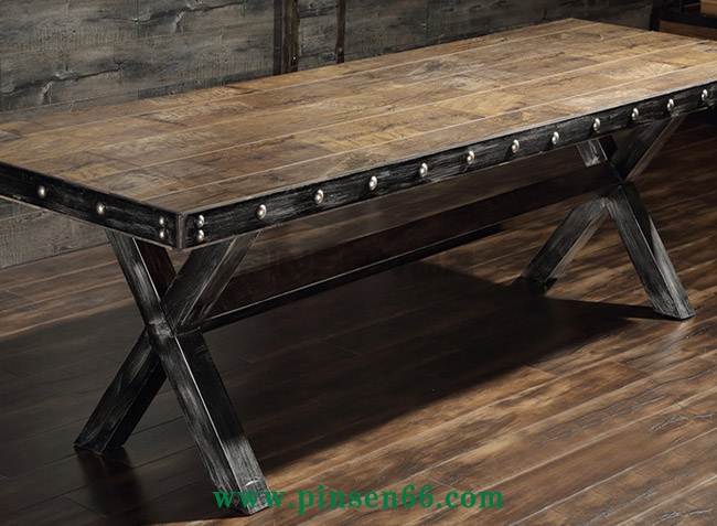 美式復(fù)古酒店餐桌椅 大型餐廳超長(zhǎng)鐵皮包邊鐵藝餐桌椅定制廠家