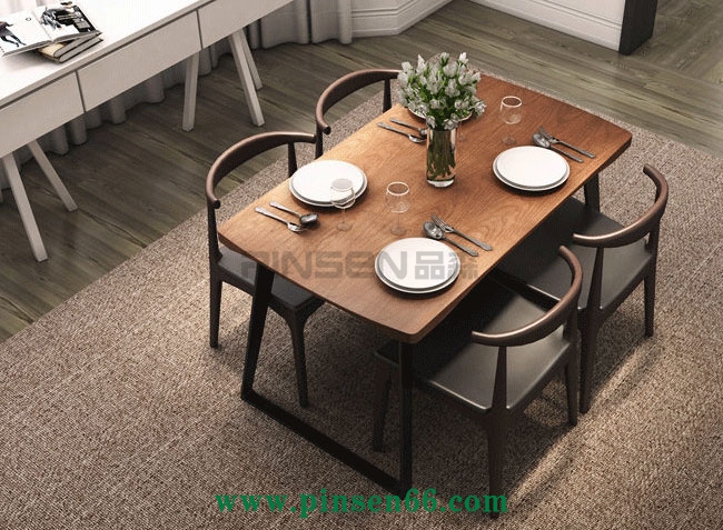 美式鄉(xiāng)村實(shí)木餐桌椅組合鐵藝休閑西餐廳四人用餐桌辦公桌子可定制